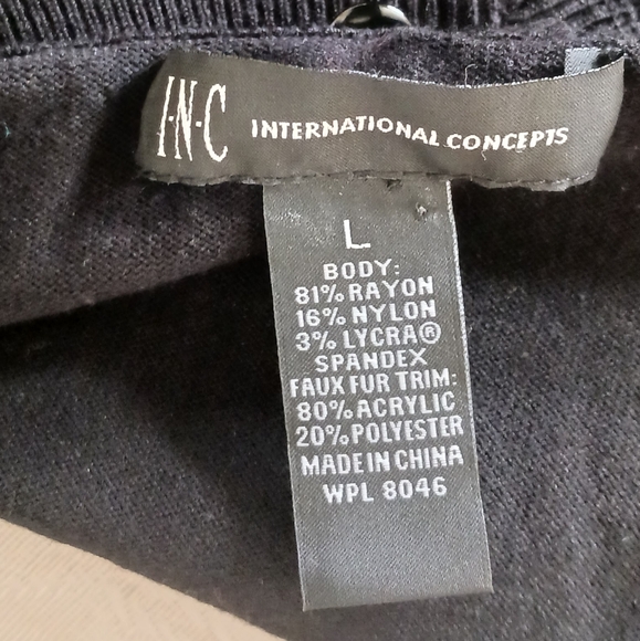 INC International Concepts Sweater with Faux Fur Collar. L Black NWOT - Picture 9 of 16